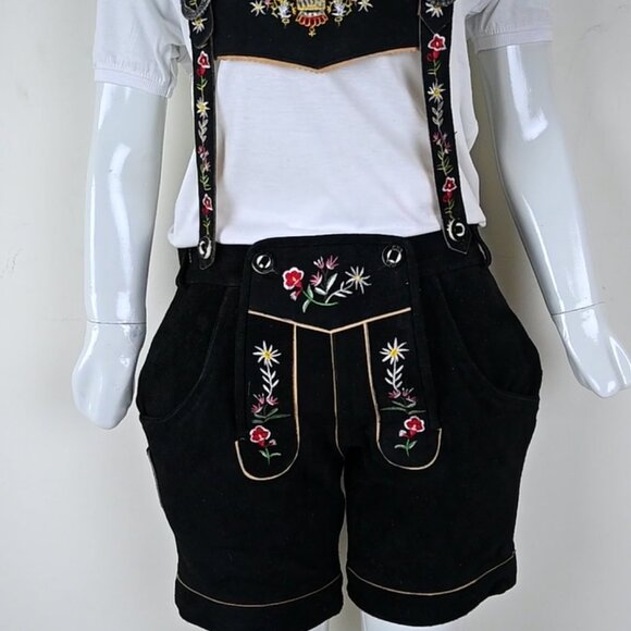Suede Lederhosen Bavarian Leather Shorts with Embroidered Adjustable Suspenders - Picture 3 of 8